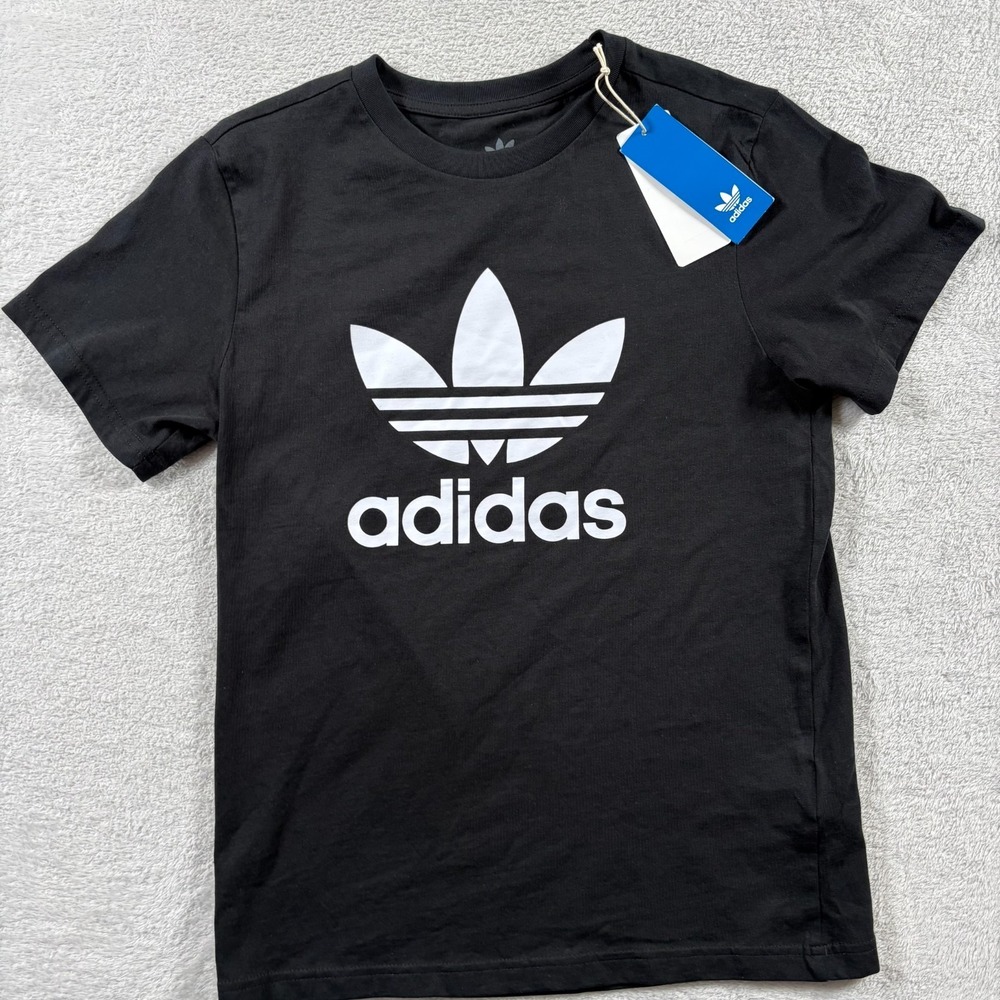 Adidas Adicolor Trefoil Tee Shirt Boys Large Black Cotton Oversized Athletic